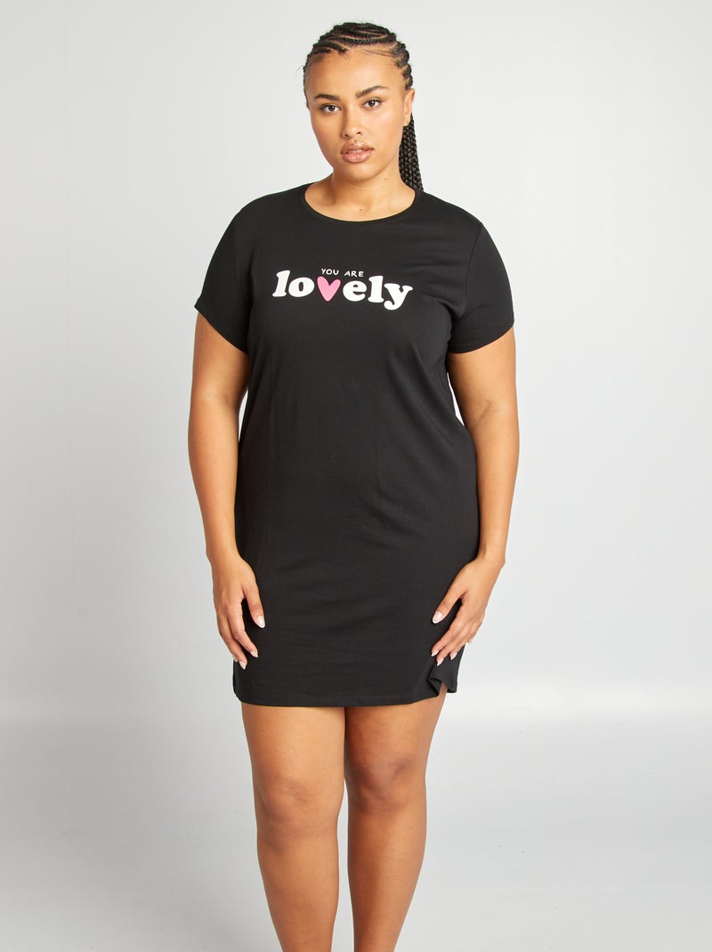Camisa de dormir em jersey PRETO - Kiabi