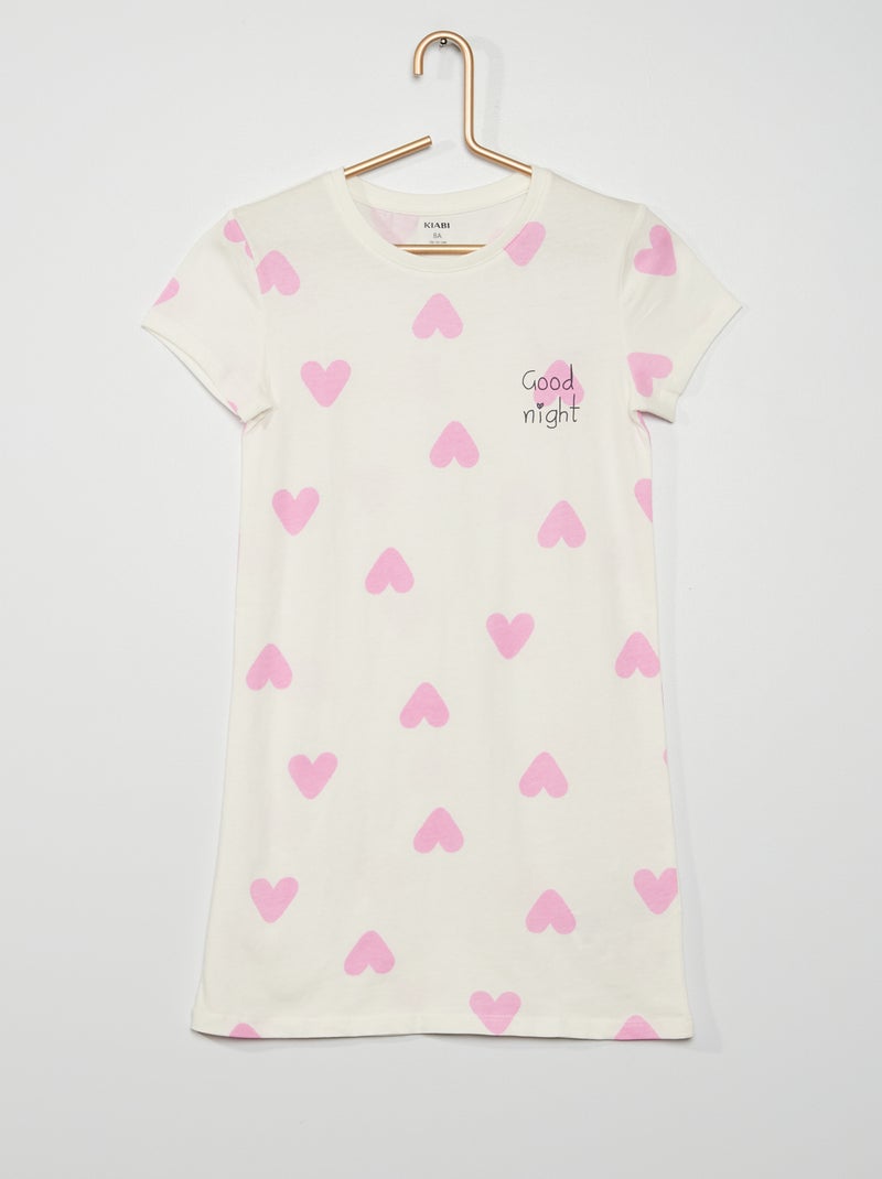Camisa de dormir estampada 'corações' BRANCO - Kiabi