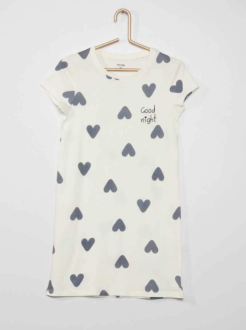 Camisa de dormir estampada 'corações' BRANCO - Kiabi