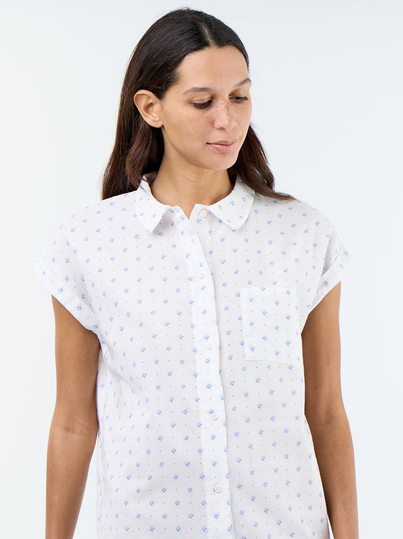 Camisa de dormir estampada de algodão Branco - Kiabi