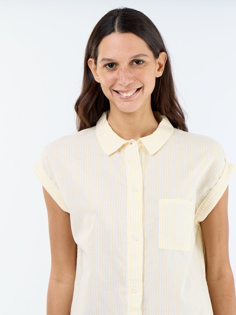 Camisa de dormir estampada em voile de algodão Amarelo - Kiabi