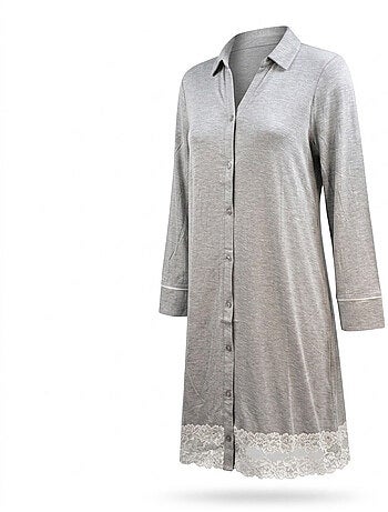 Camisa de Dormir Mulher Botões Renda Viscose OZABI