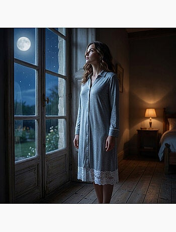 Camisa de Dormir Mulher Botões Renda Viscose OZABI