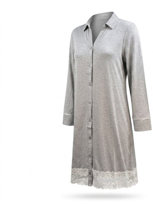 Camisa de Dormir Mulher Botões Renda Viscose OZABI - Kiabi Camisa de Dormir Mulher Botões Renda Viscose OZABI - Kiabi