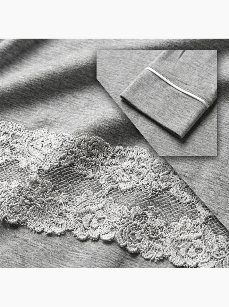 Camisa de Dormir Mulher Botões Renda Viscose OZABI Cinza - Kiabi