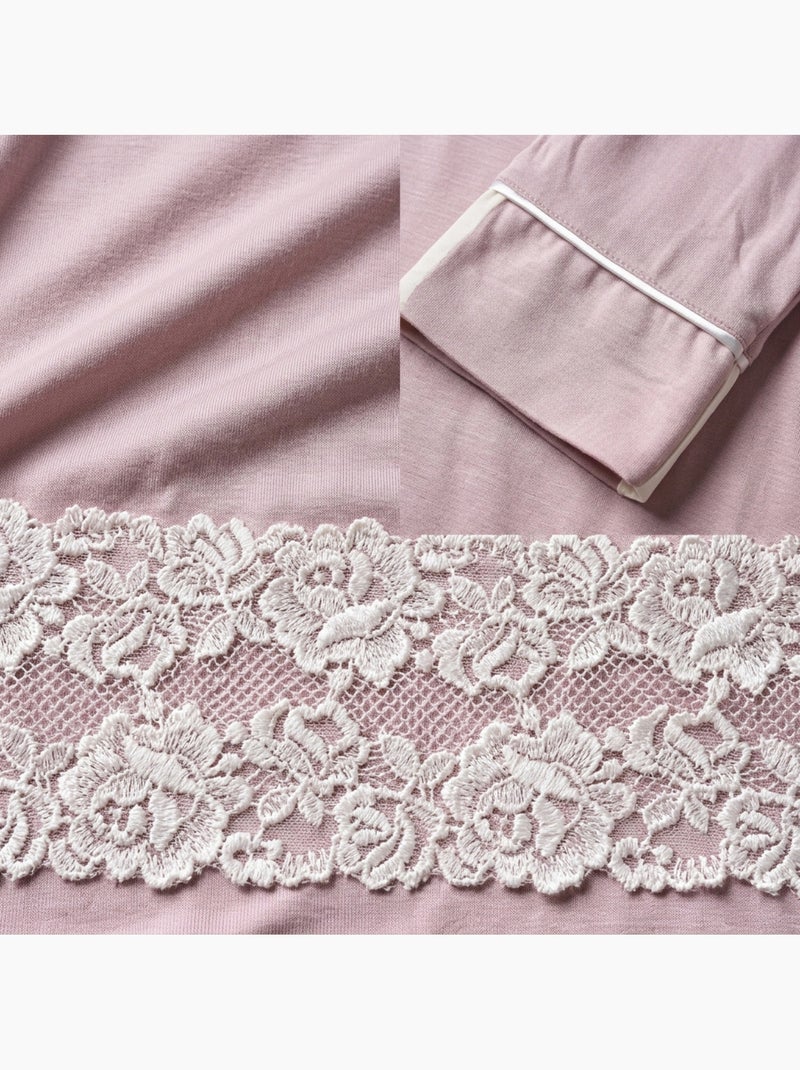 Camisa de Dormir Mulher Botões Renda Viscose OZABI Rosa - Kiabi