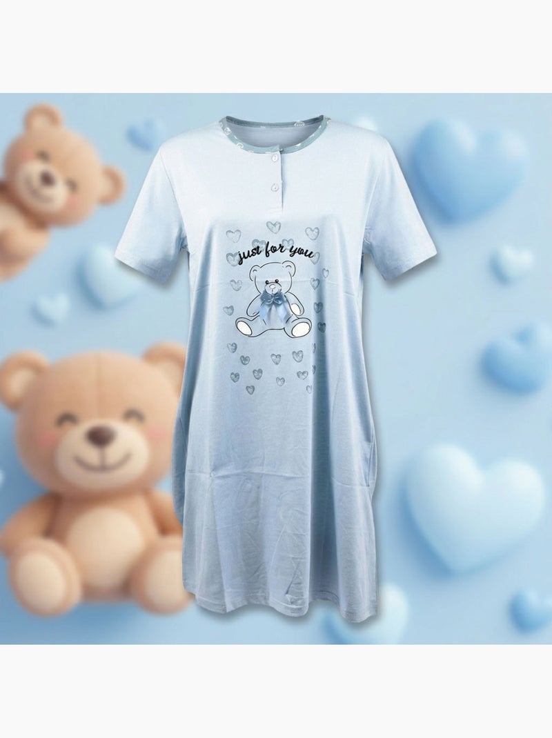 Camisa de Dormir Mulher Microfibra Manga Curta OZABI Azul - Kiabi