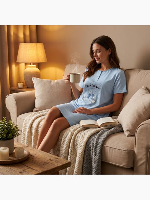 Camisa de Dormir Mulher Microfibra Manga Curta OZABI - Kiabi Camisa de Dormir Mulher Microfibra Manga Curta OZABI - Kiabi