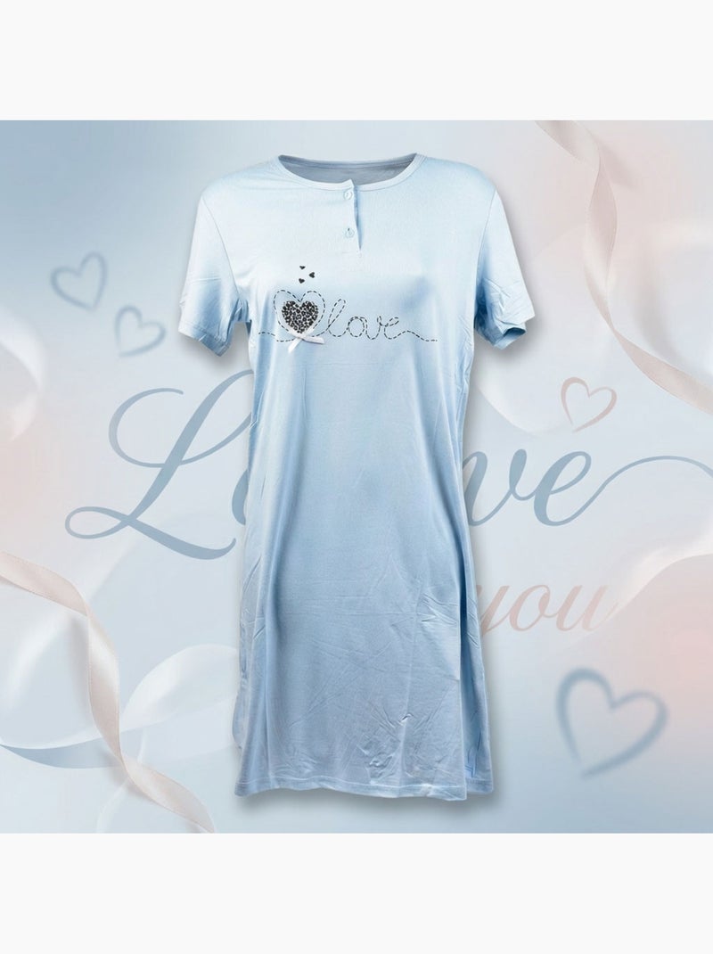 Camisa de Dormir Mulher Microfibra Manga Curta OZABI Azul - Kiabi