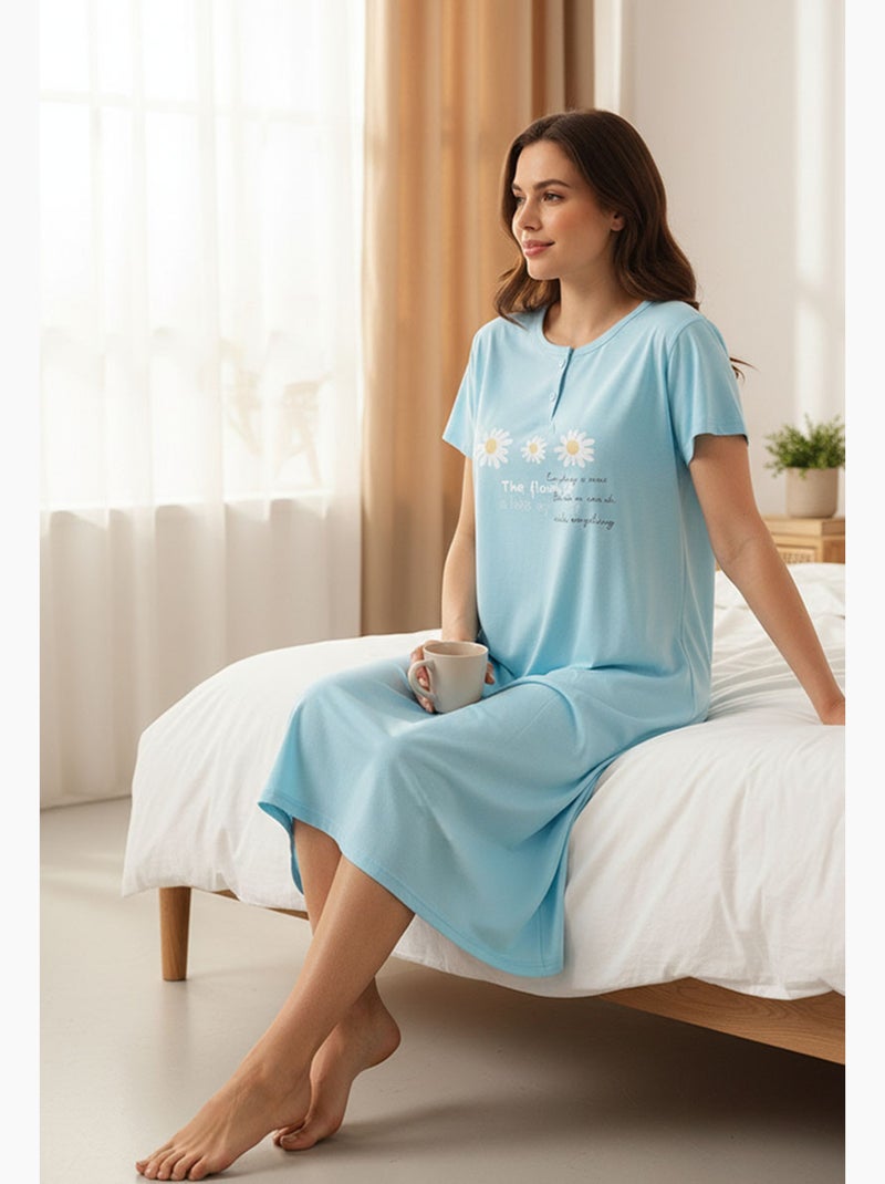 Camisa de Dormir Mulher Microfibra Manga Curta OZABI Azul - Kiabi