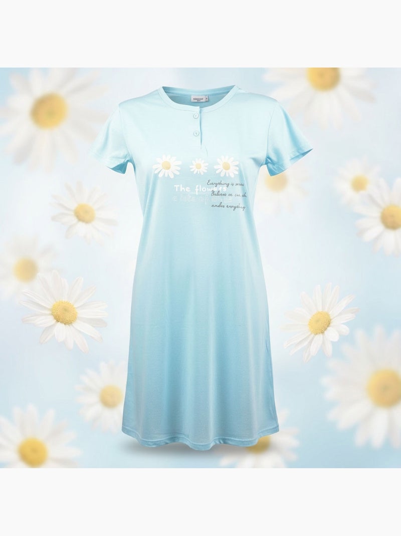 Camisa de Dormir Mulher Microfibra Manga Curta OZABI Azul - Kiabi