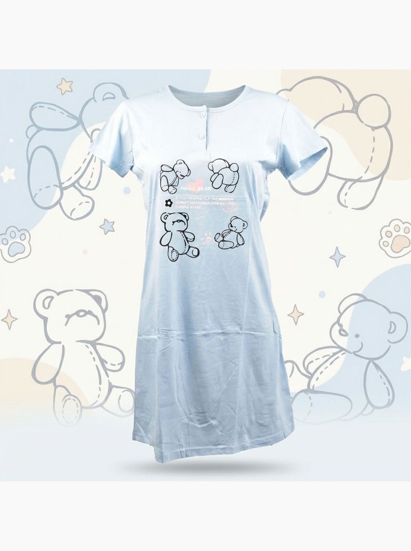 Camisa de Dormir Mulher Microfibra Manga Curta OZABI Azul - Kiabi