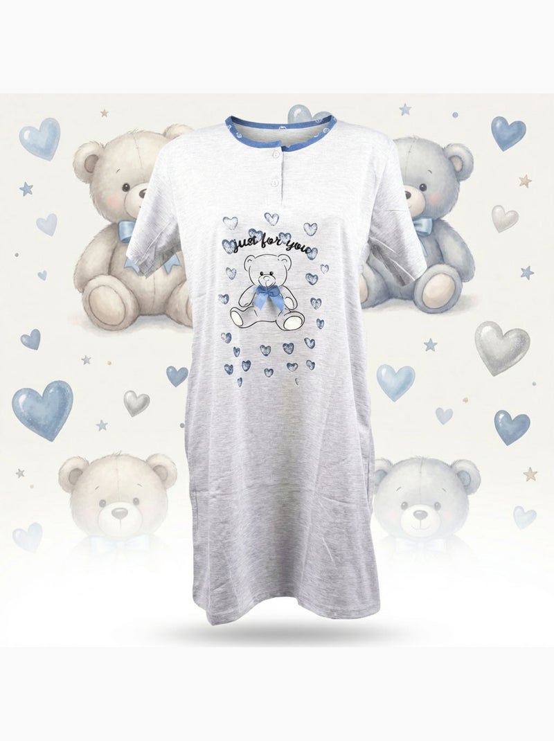 Camisa de Dormir Mulher Microfibra Manga Curta OZABI Cinza - Kiabi