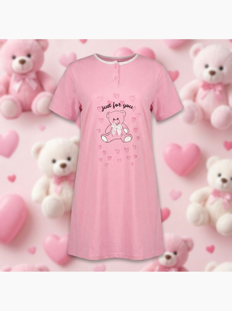 Camisa de Dormir Mulher Microfibra Manga Curta OZABI Rosa - Kiabi