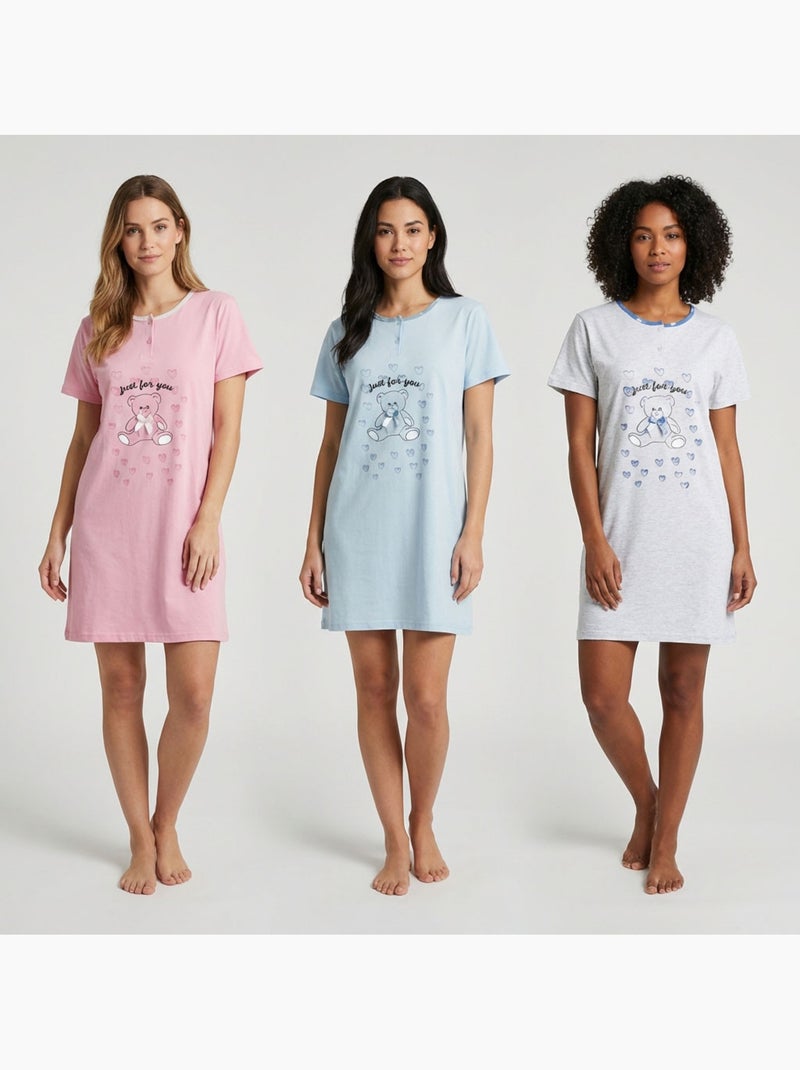 Camisa de Dormir Mulher Microfibra Manga Curta OZABI Rosa - Kiabi