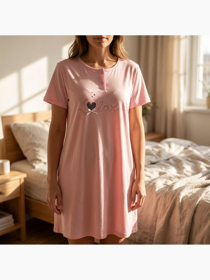 Camisa de Dormir Mulher Microfibra Manga Curta OZABI Rosa - Kiabi