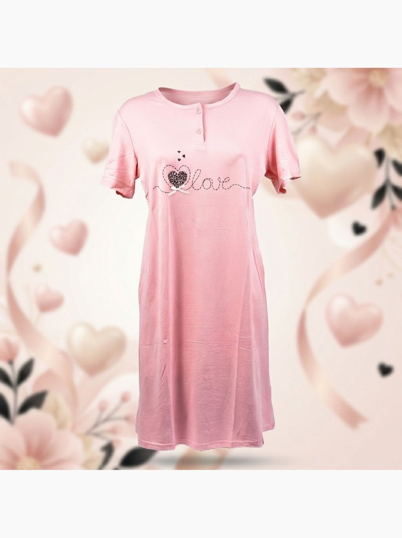 Camisa de Dormir Mulher Microfibra Manga Curta OZABI Rosa - Kiabi