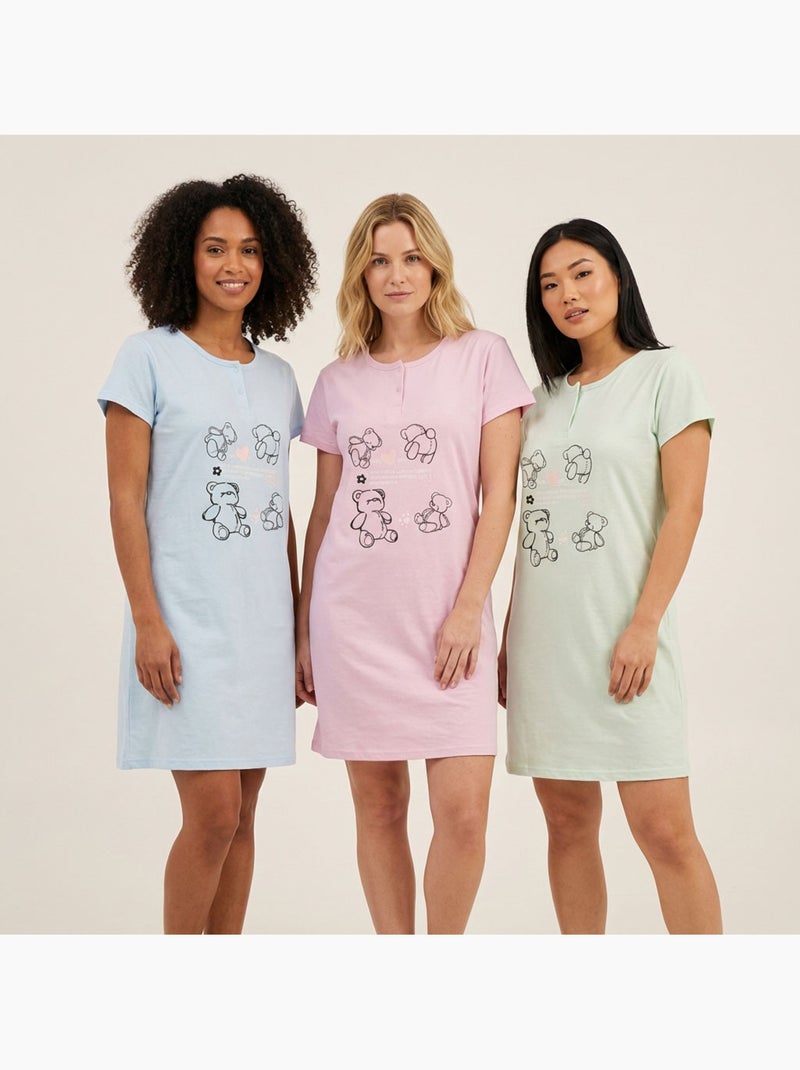 Camisa de Dormir Mulher Microfibra Manga Curta OZABI Rosa - Kiabi