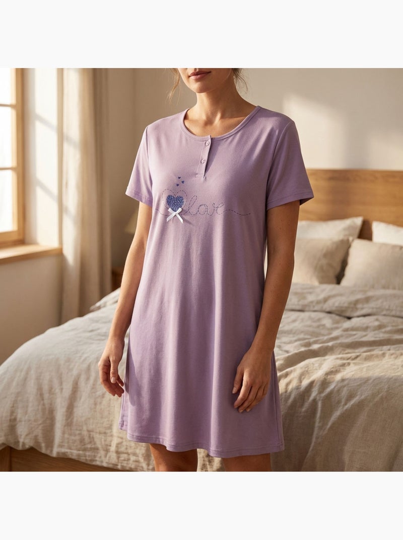 Camisa de Dormir Mulher Microfibra Manga Curta OZABI Roxo - Kiabi