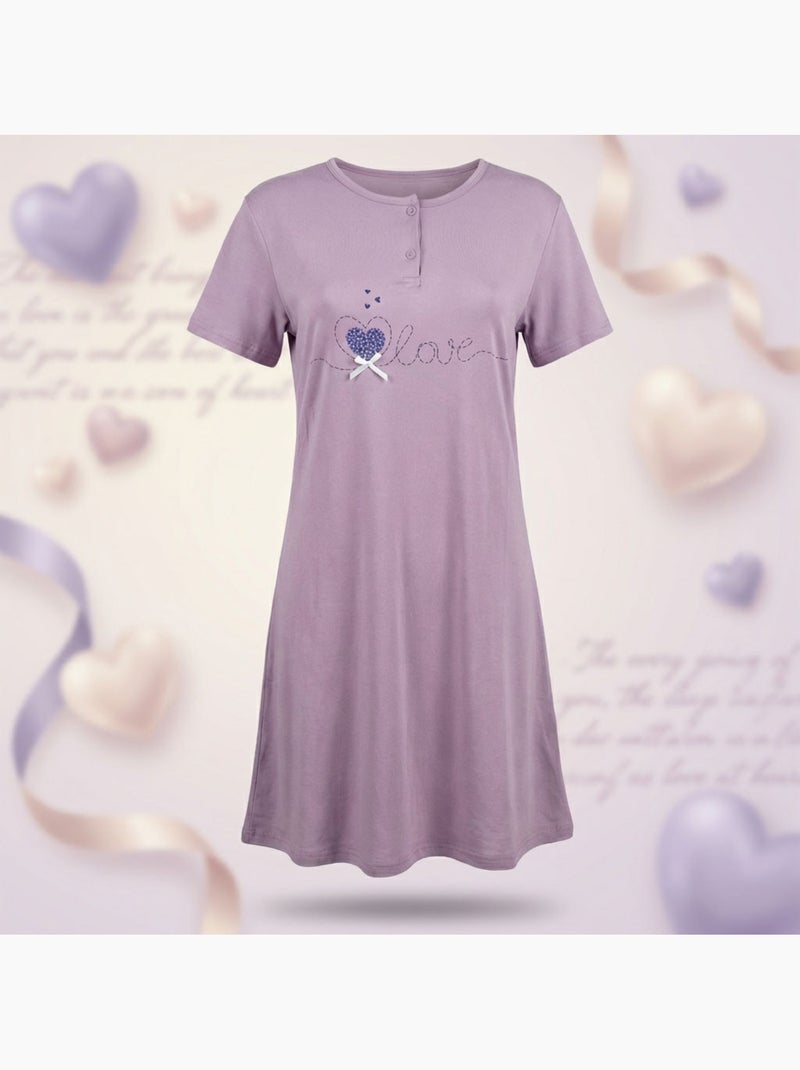Camisa de Dormir Mulher Microfibra Manga Curta OZABI Roxo - Kiabi