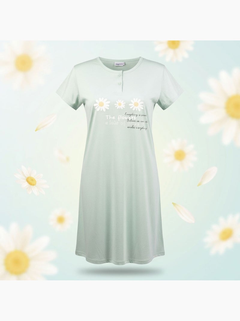 Camisa de Dormir Mulher Microfibra Manga Curta OZABI Verde - Kiabi