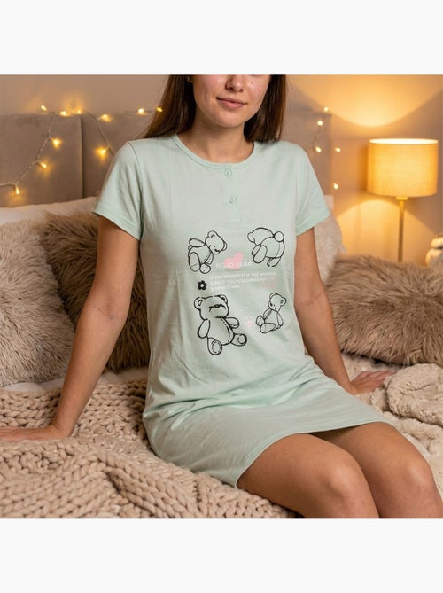 Camisa de Dormir Mulher Microfibra Manga Curta OZABI - Kiabi Camisa de Dormir Mulher Microfibra Manga Curta OZABI - Kiabi
