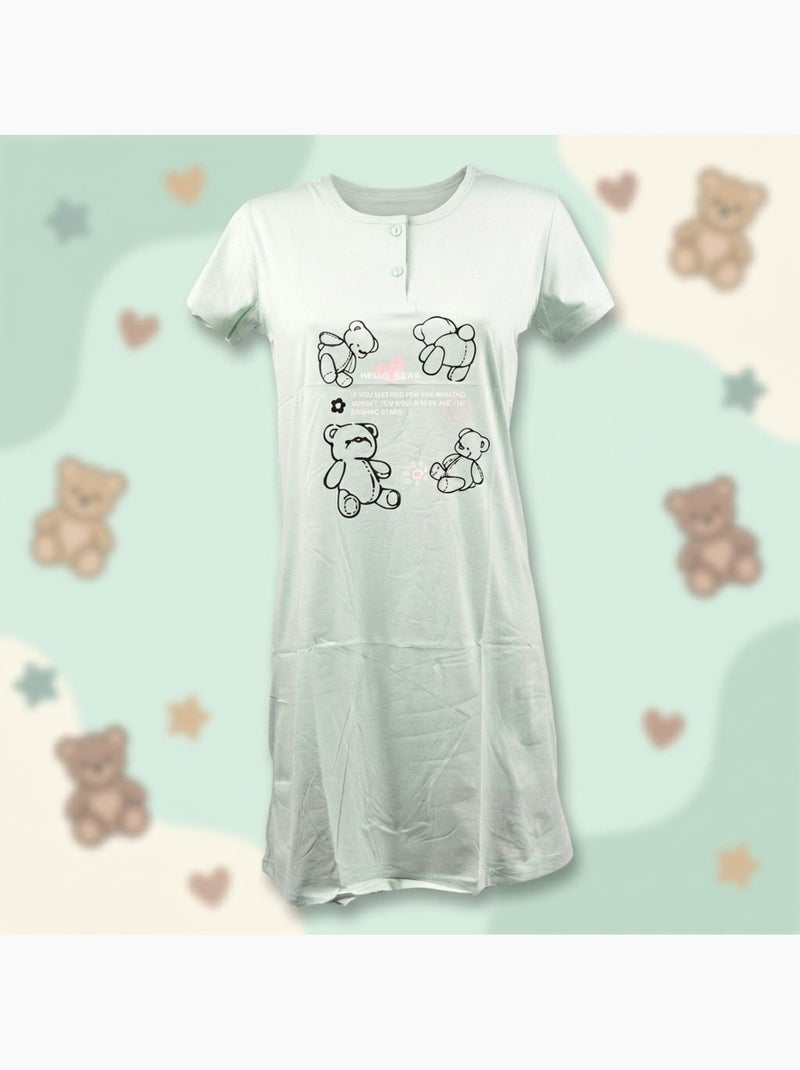 Camisa de Dormir Mulher Microfibra Manga Curta OZABI Verde - Kiabi