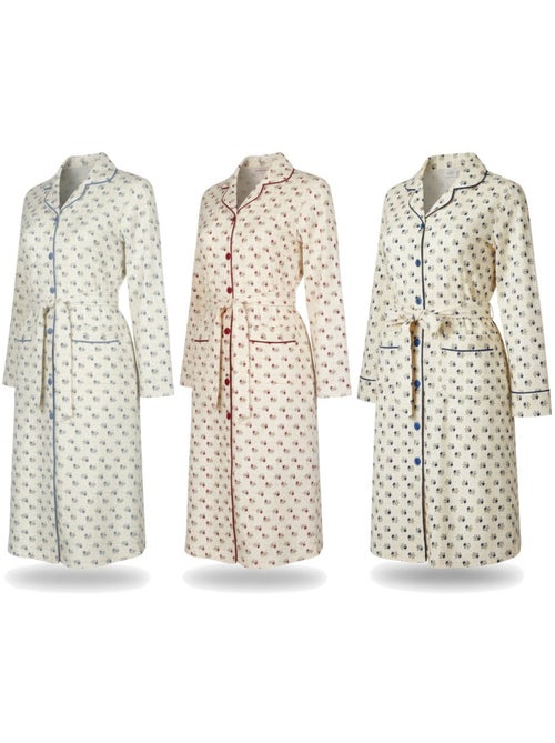 Camisa de dormir mulher pack de 3 ozabi algodão gola abotoada - Kiabi