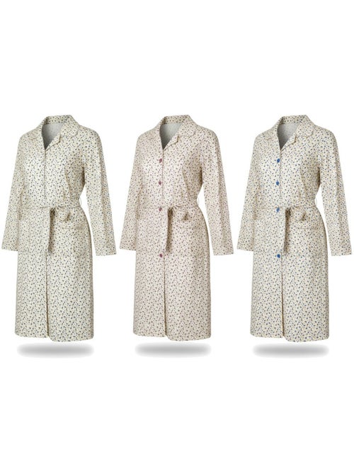 Camisa de dormir mulher pack de 3 ozabi algodão gola abotoada - Kiabi