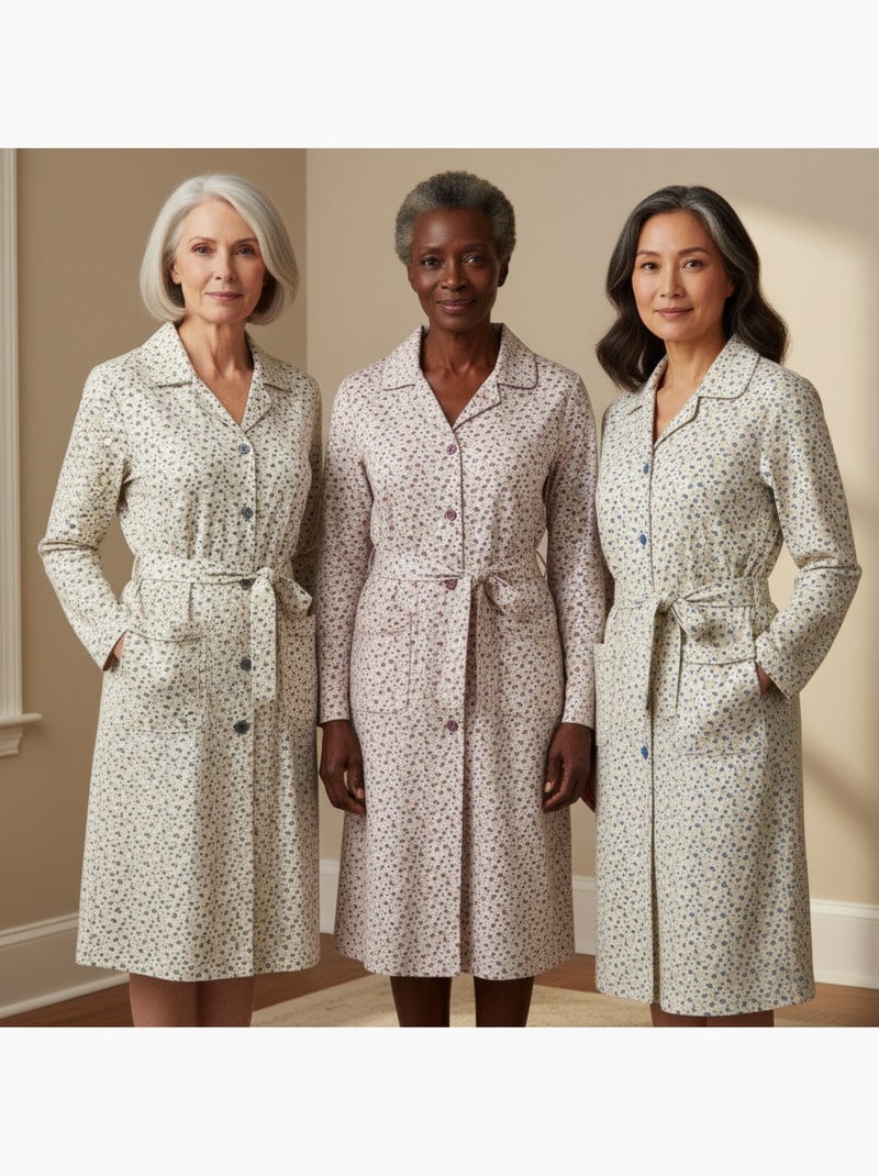 Camisa de dormir mulher pack de 3 ozabi algodão gola abotoada Azul Violeta Cinza - Kiabi