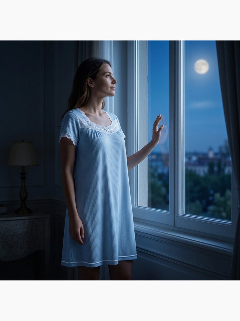 Camisa de Dormir Mulher Renda Ultra Leve OZABI Azul - Kiabi