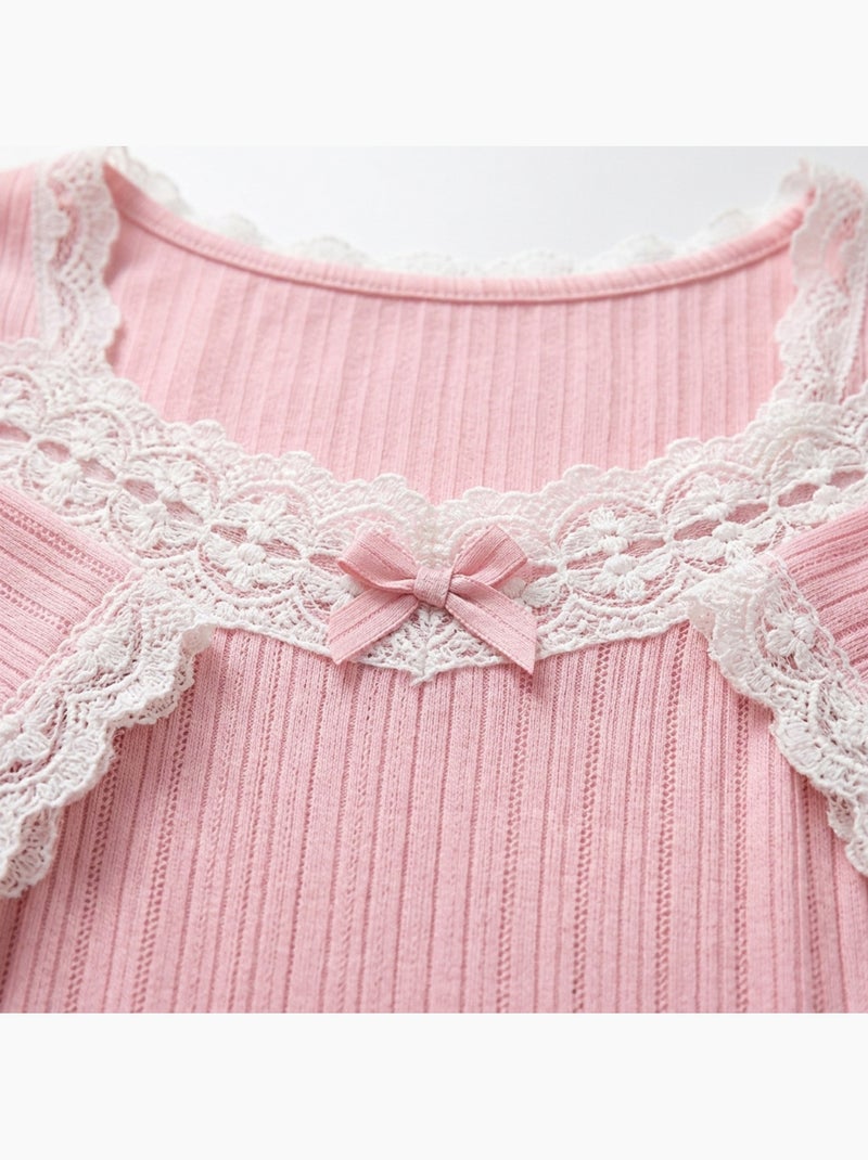 Camisa de Dormir Mulher Renda Ultra Leve OZABI Rosa - Kiabi