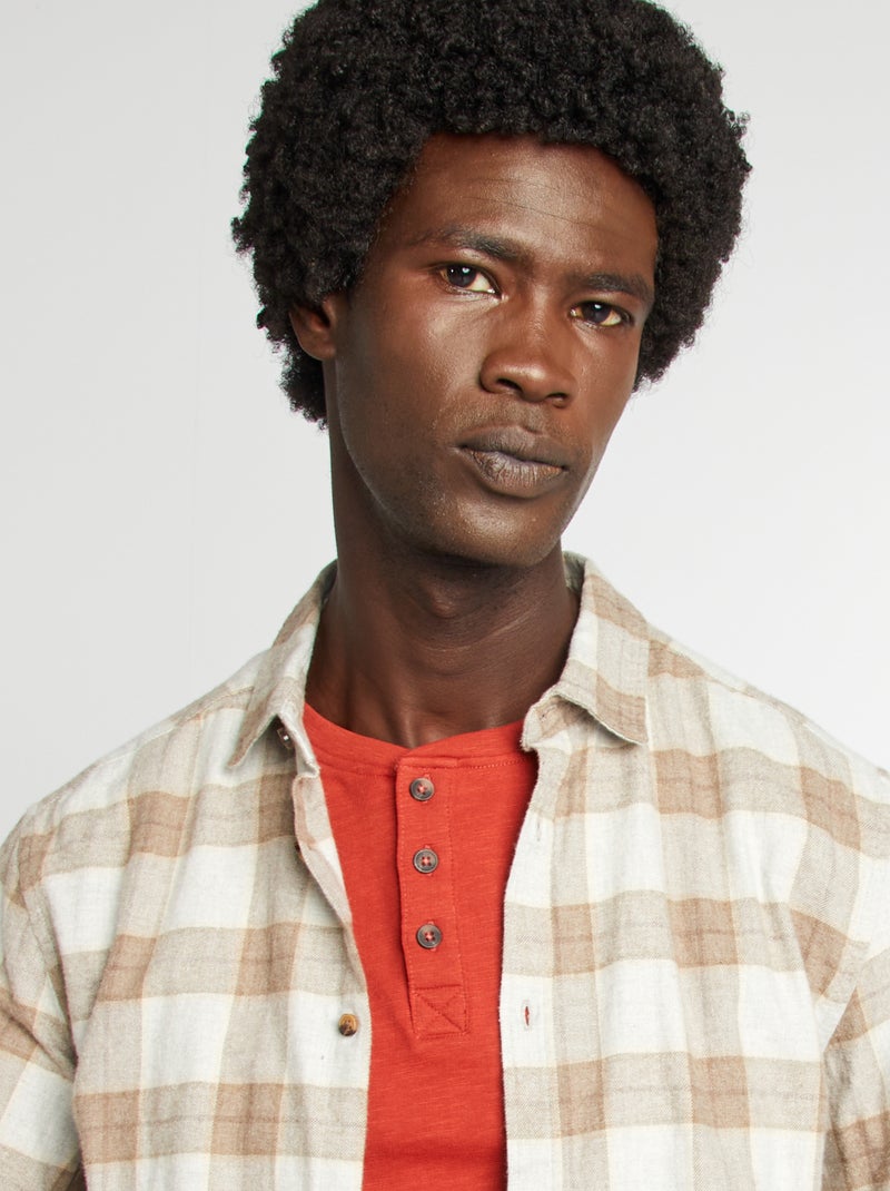 Camisa de flanela aos quadrados BEGE - Kiabi