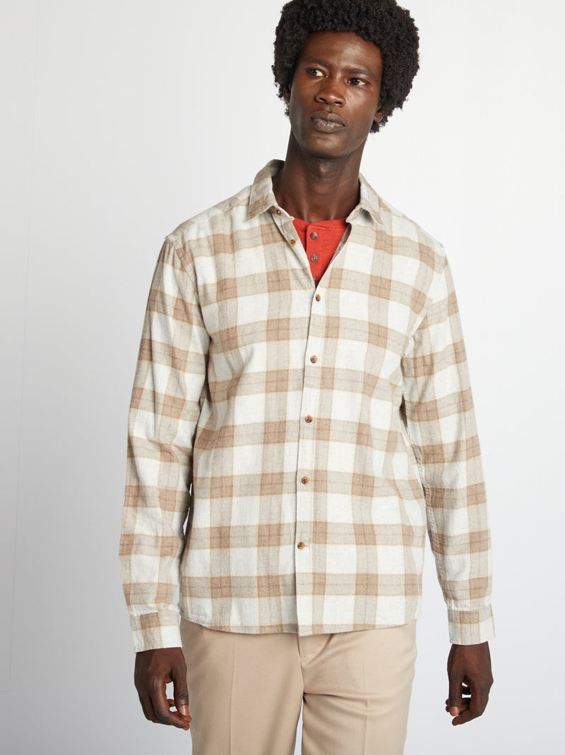 Camisa de flanela aos quadrados BEGE - Kiabi