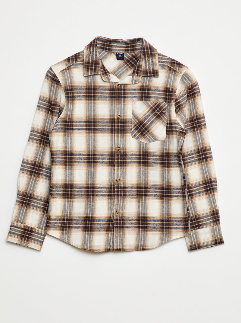Camisa de flanela aos quadrados Bege - Kiabi