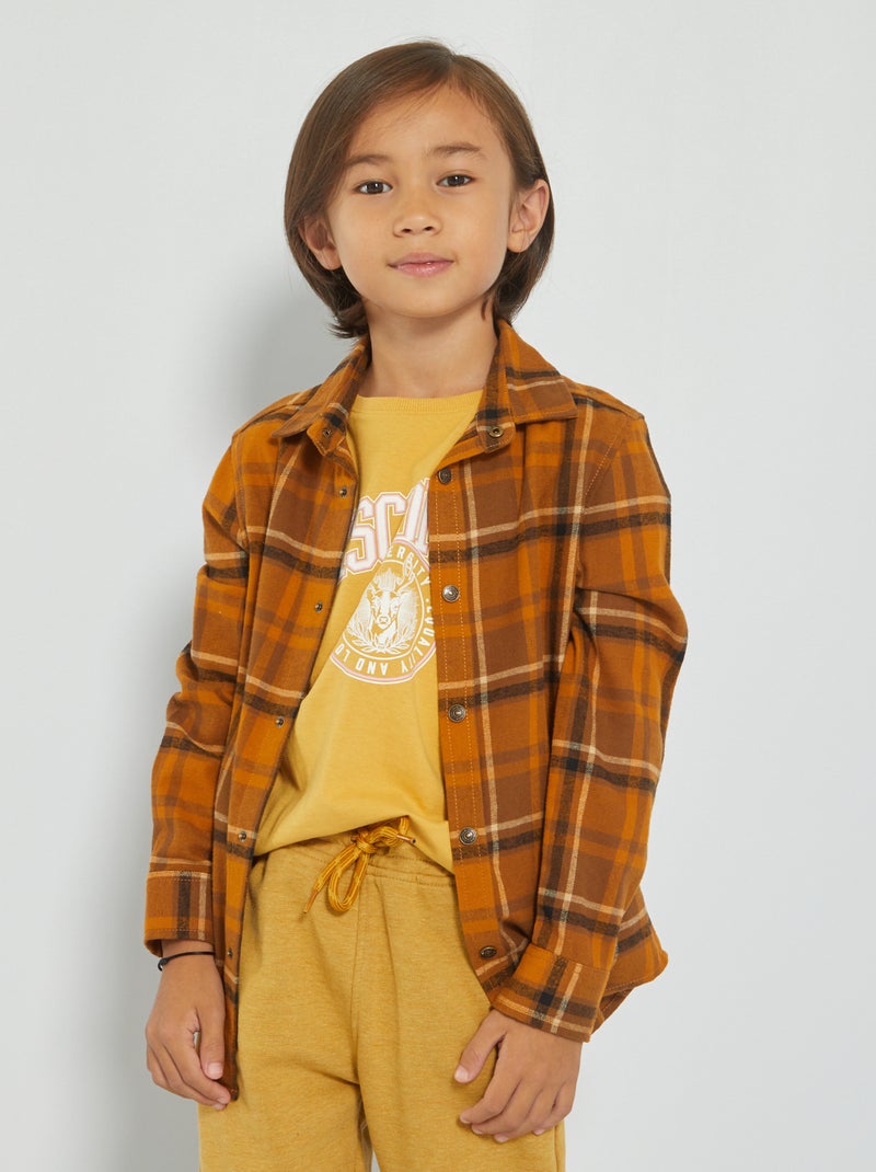 Camisa de flanela aos quadrados BEGE - Kiabi