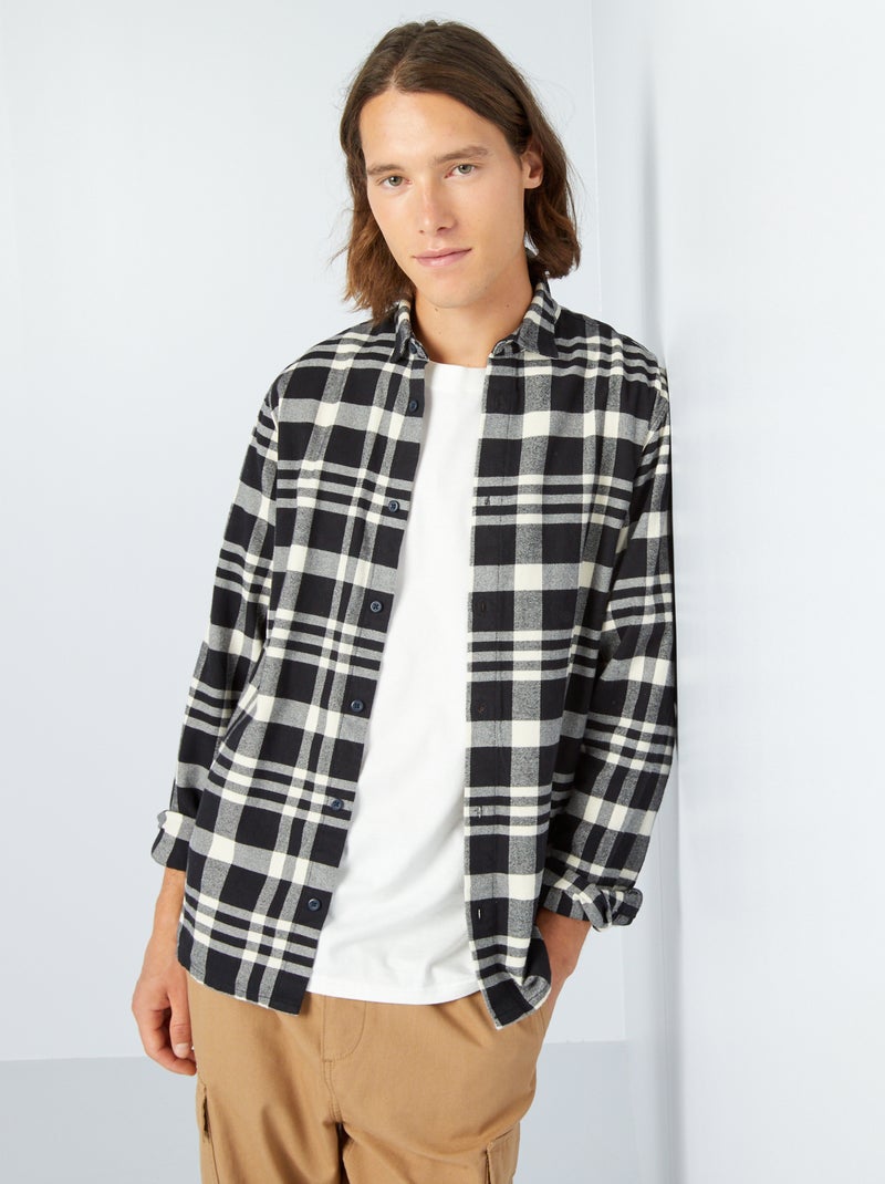 Camisa de flanela aos quadrados Preto - Kiabi