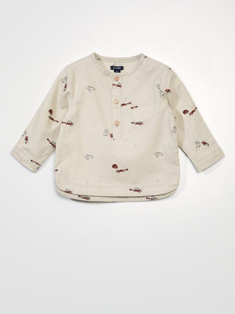 Camisa de flanela com estampado animais BEGE - Kiabi