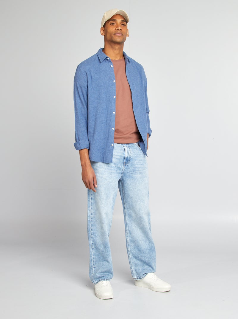 Camisa de flanela lisa AZUL - Kiabi