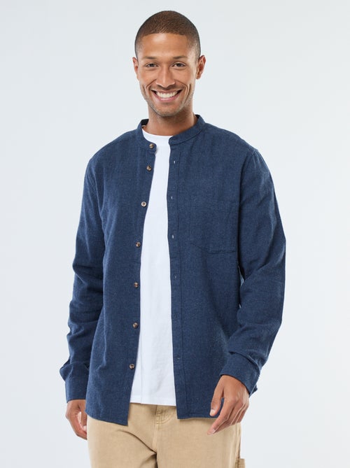 Camisa de flanela lisa com gola mao - Kiabi