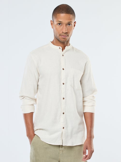Camisa de flanela lisa com gola mao - Kiabi