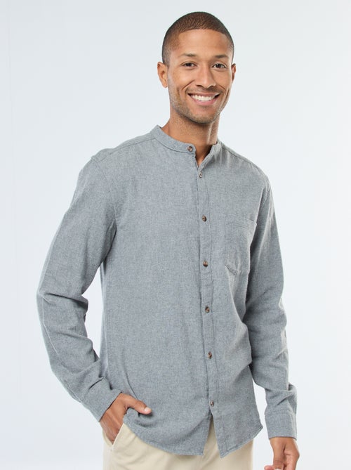 Camisa de flanela lisa com gola mao - Kiabi