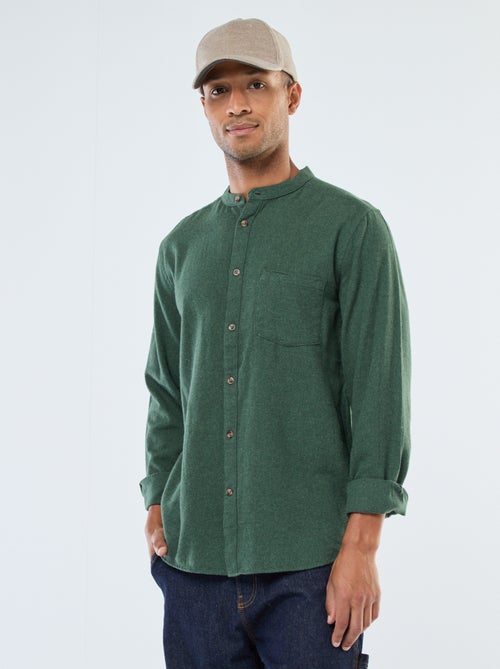 Camisa de flanela lisa com gola mao - Kiabi
