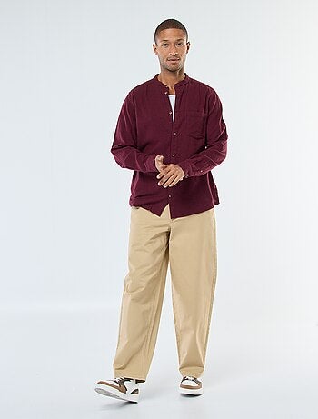 Camisa de flanela lisa com gola mao