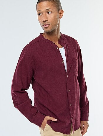 Camisa de flanela lisa com gola mao