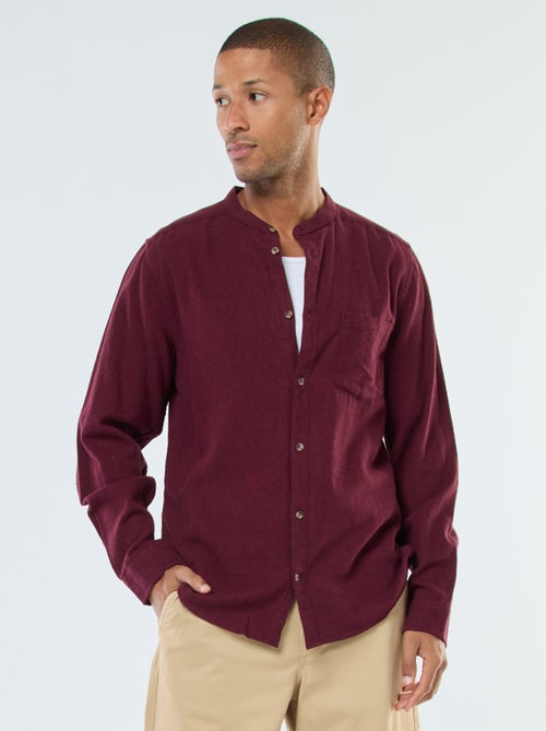 Camisa de flanela lisa com gola mao - Kiabi