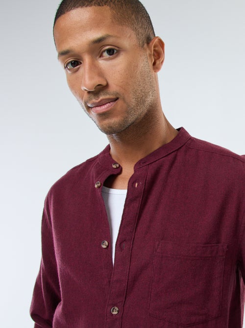 Camisa de flanela lisa com gola mao - Kiabi
