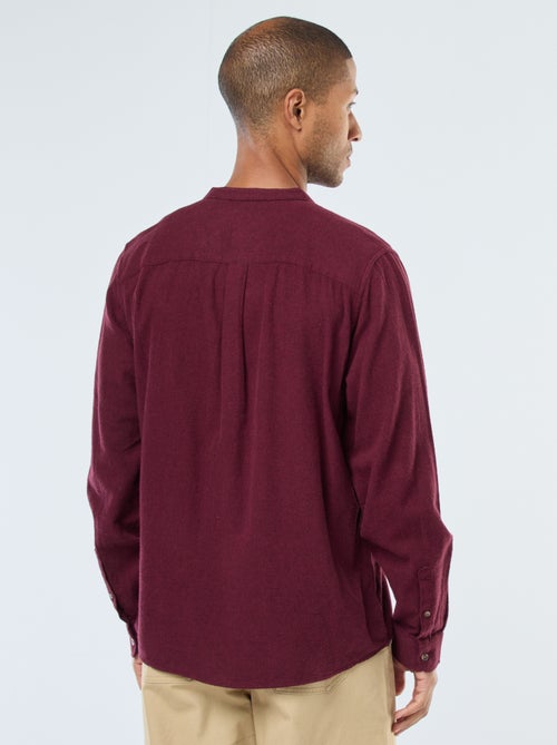 Camisa de flanela lisa com gola mao - Kiabi