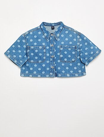 Camisa de ganga às bolinhas