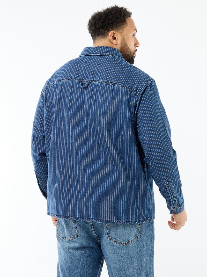 Camisa de ganga às riscas Azul - Kiabi